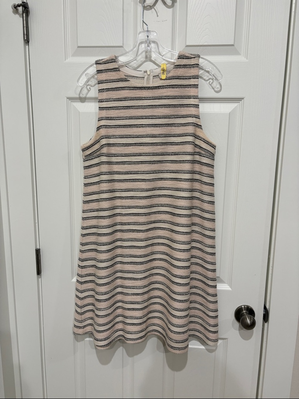 LOFT Sleeveless Striped A-Line Dress in Beige and Navy